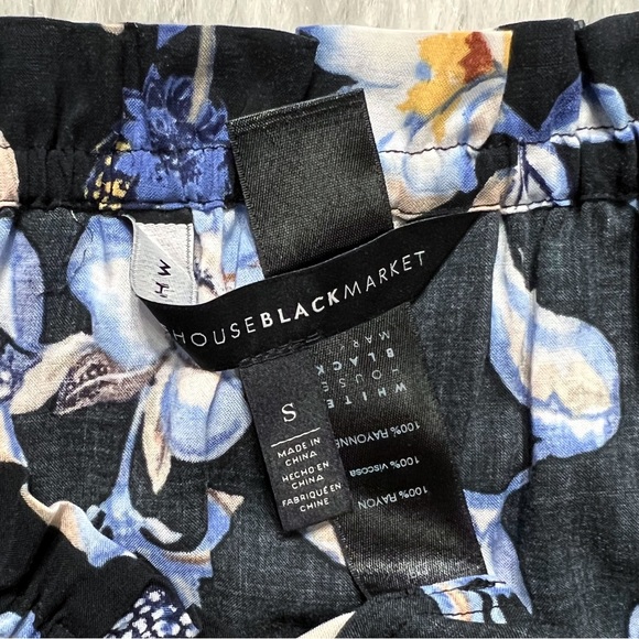 SOLD-WHBM Black Blue White Floral Print Off The Shoulder Bell Sleeve Peasant Top - Picture 7 of 8